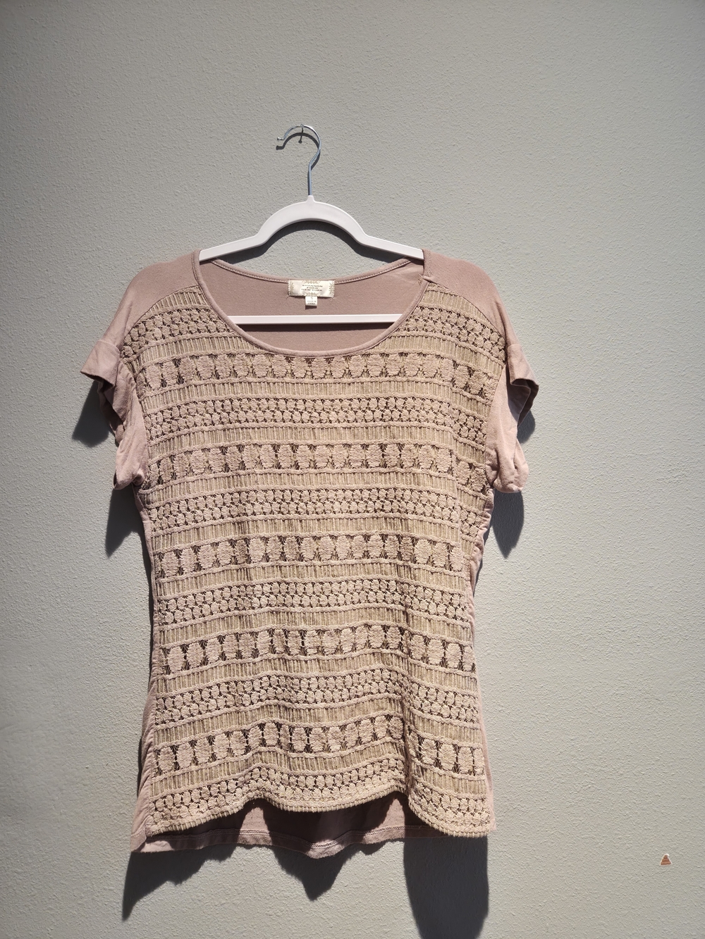 Women's Crochet-Front Short Sleeve Tee in Blush